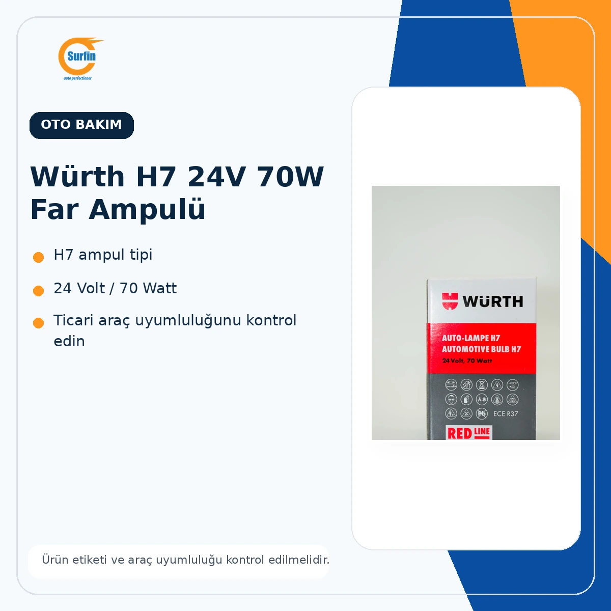 Würth H7 24V 70W far ampulü ürün görseli