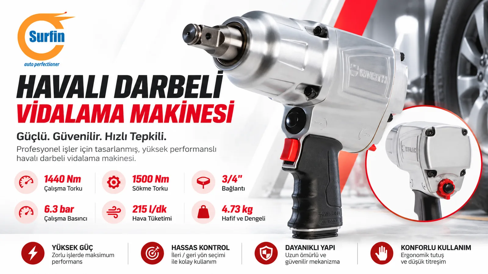 Würth Havalı Darbeli Vidalama Makinesi DSS 3/4 İnç H 1440 Nm 07037730